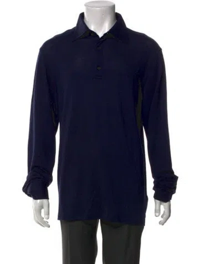 Pre-owned Isaia Wool Collar Polo Shirt In Blue