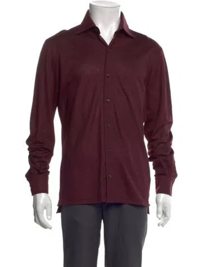 Pre-owned Isaia Wool Collar Polo Shirt In Burgundy
