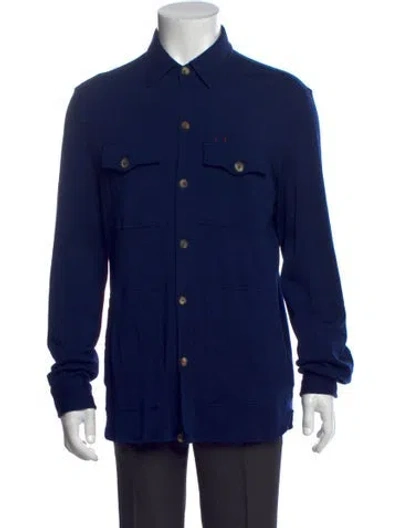 Pre-owned Isaia Wool Mock Neck Cardigan In Blue