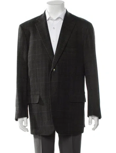 Pre-owned Isaia Wool Plaid Print Blazer In Black