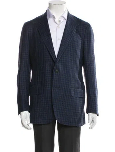 Pre-owned Isaia Wool Plaid Print Blazer In Blue