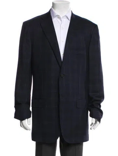 Pre-owned Isaia Wool Plaid Print Blazer In Blue