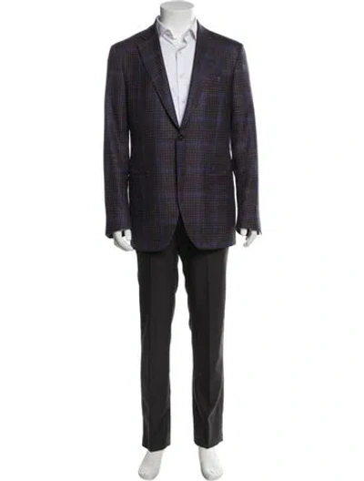 Pre-owned Isaia Wool Plaid Print Blazer In Blue