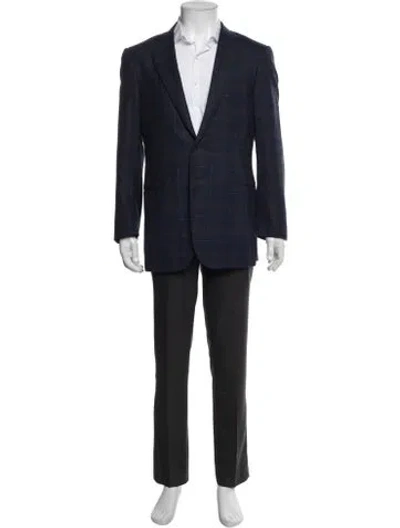 Pre-owned Isaia Wool Plaid Print Blazer In Blue