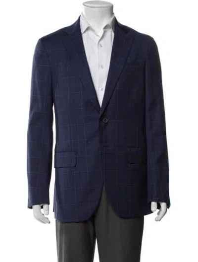 Pre-owned Isaia Wool Plaid Print Blazer In Blue