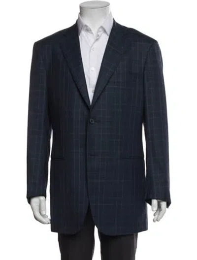 Pre-owned Isaia Wool Plaid Print Blazer In Blue