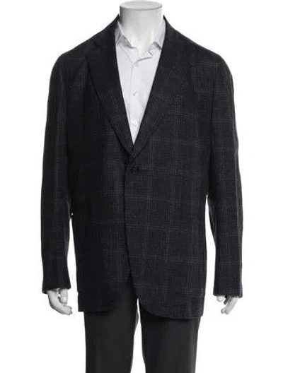 Pre-owned Isaia Wool Plaid Print Blazer In Blue