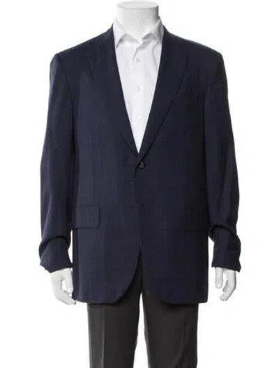 Pre-owned Isaia Wool Plaid Print Blazer In Blue