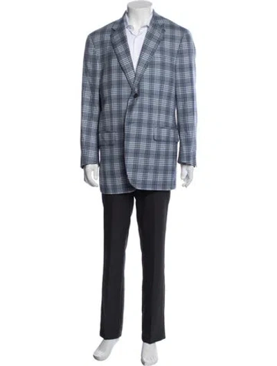 Pre-owned Isaia Wool Plaid Print Blazer In Blue