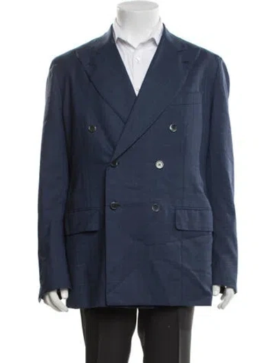 Pre-owned Isaia Wool Plaid Print Blazer In Blue