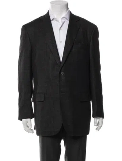 Pre-owned Isaia Wool Plaid Print Blazer In Blue