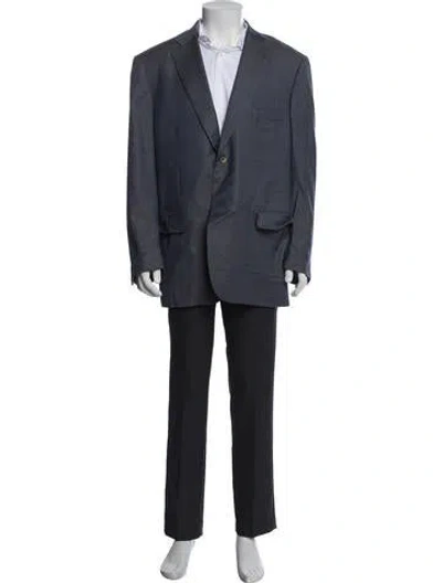 Pre-owned Isaia Wool Plaid Print Blazer In Blue