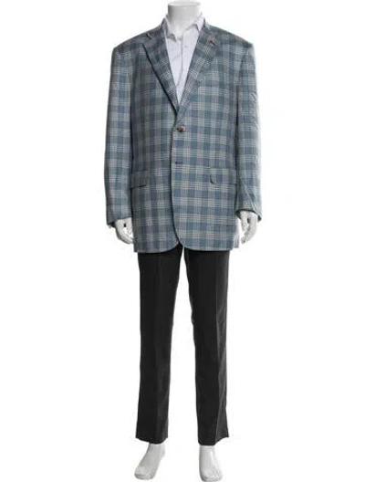 Pre-owned Isaia Wool Plaid Print Blazer In Blue
