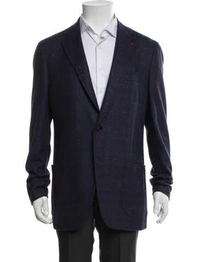 Pre-owned Isaia Wool Plaid Print Blazer In Blue