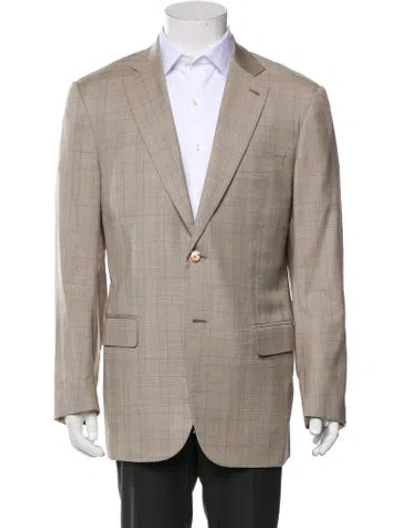Pre-owned Isaia Wool Plaid Print Blazer In Brown