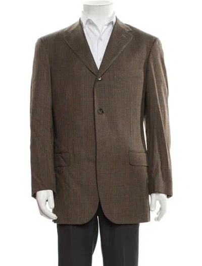 Pre-owned Isaia Wool Plaid Print Blazer In Brown