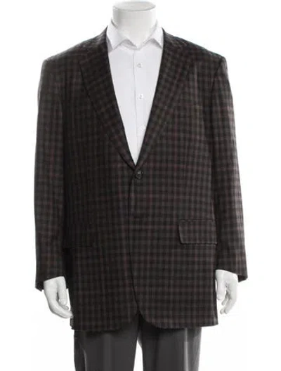Pre-owned Isaia Wool Plaid Print Blazer In Brown