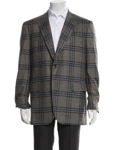 Pre-owned Isaia Wool Plaid Print Blazer In Brown