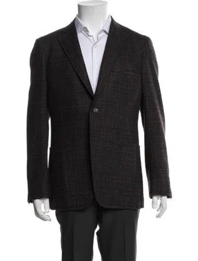 Pre-owned Isaia Wool Plaid Print Blazer In Brown