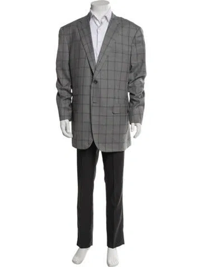 Pre-owned Isaia Wool Plaid Print Blazer In Gray