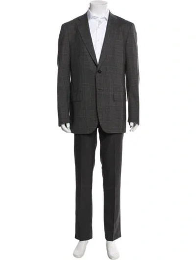 Pre-owned Isaia Wool Plaid Print Blazer In Gray