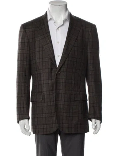 Pre-owned Isaia Wool Plaid Print Blazer In Gray