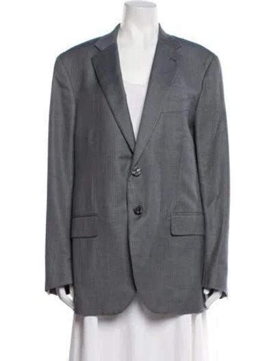 Pre-owned Isaia Wool Plaid Print Blazer In Gray