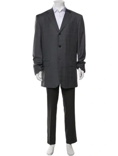 Pre-owned Isaia Wool Plaid Print Blazer In Gray