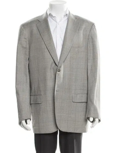 Pre-owned Isaia Wool Plaid Print Blazer In Gray