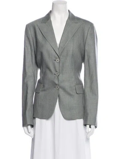 Pre-owned Isaia Wool Plaid Print Blazer In Green