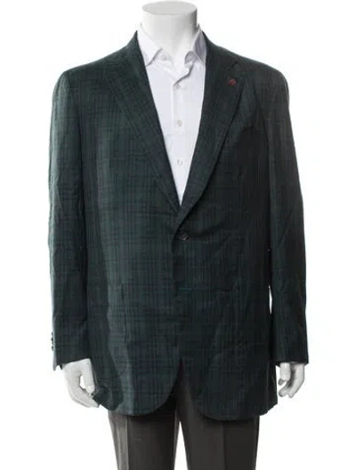 Pre-owned Isaia Wool Plaid Print Blazer In Green