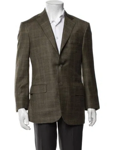 Pre-owned Isaia Wool Plaid Print Blazer In Green