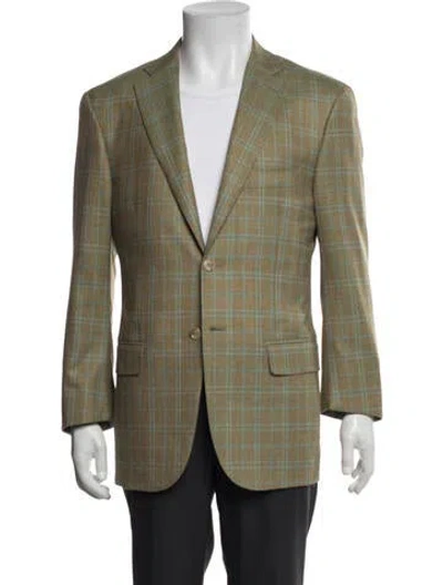 Pre-owned Isaia Wool Plaid Print Blazer In Green
