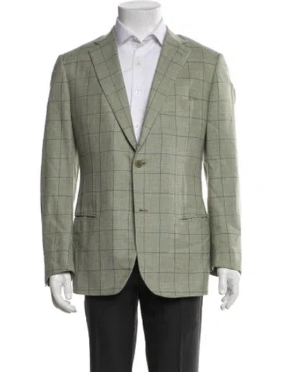Pre-owned Isaia Wool Plaid Print Blazer In Green