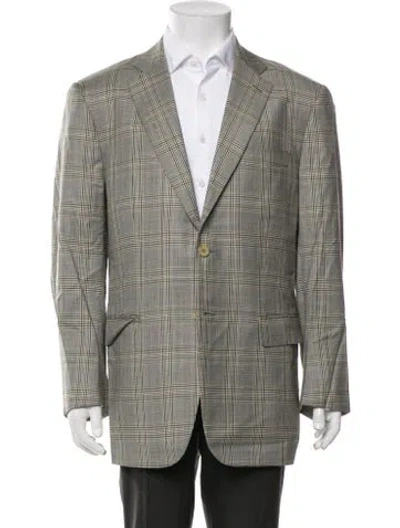Pre-owned Isaia Wool Plaid Print Blazer In Grey