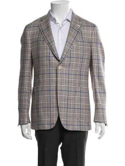 Pre-owned Isaia Wool Plaid Print Blazer In Neutrals