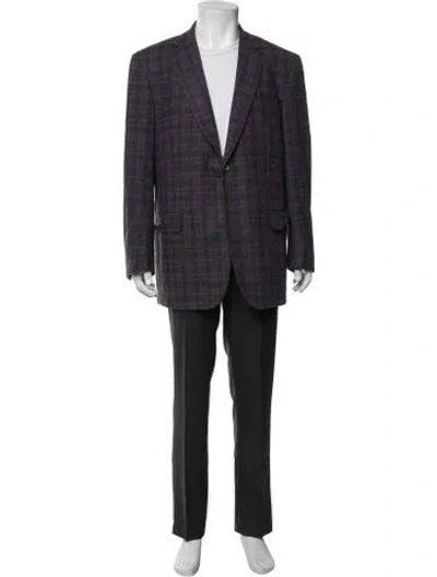 Pre-owned Isaia Wool Plaid Print Blazer In Purple