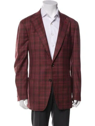 Pre-owned Isaia Wool Plaid Print Blazer In Red