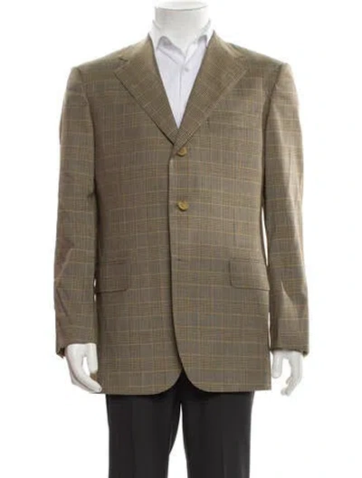 Pre-owned Isaia Wool Plaid Print Blazer In Yellow
