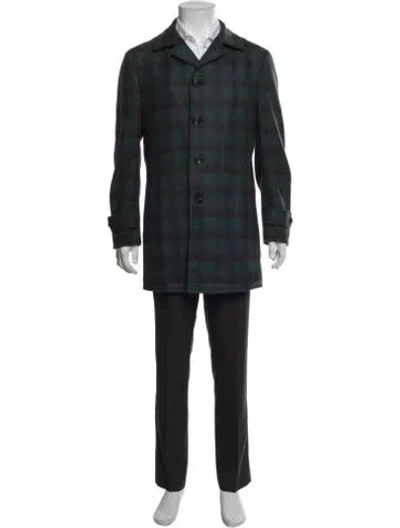 Pre-owned Isaia Wool Plaid Print Coat In Multi