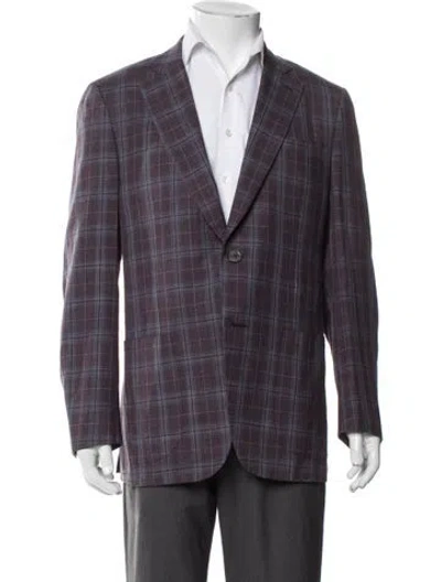 Pre-owned Isaia Wool Plaid Print Coat In Purple