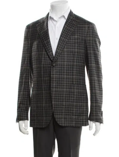 Pre-owned Isaia Wool Plaid Print Jacket In Grey