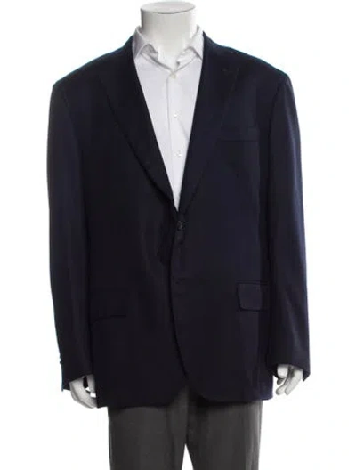 Pre-owned Isaia Wool Plaid Print Overcoat In Blue