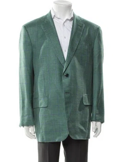 Pre-owned Isaia Wool Plaid Print Overcoat In Green