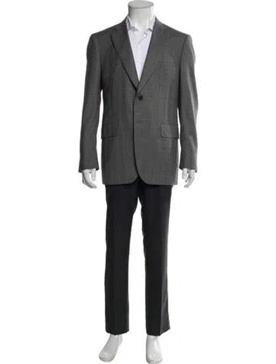 Pre-owned Isaia Wool Plaid Print Overcoat In Grey