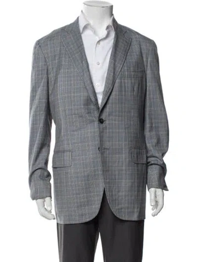 Pre-owned Isaia Wool Plaid Print Peacoat In Blue