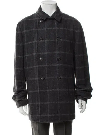 Pre-owned Isaia Wool Plaid Print Peacoat In Multicolor