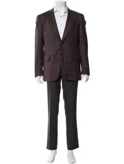 Pre-owned Isaia Wool Plaid Print Sport Coat In Brown