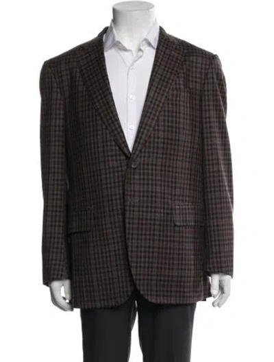 Pre-owned Isaia Wool Plaid Print Sport Coat In Brown