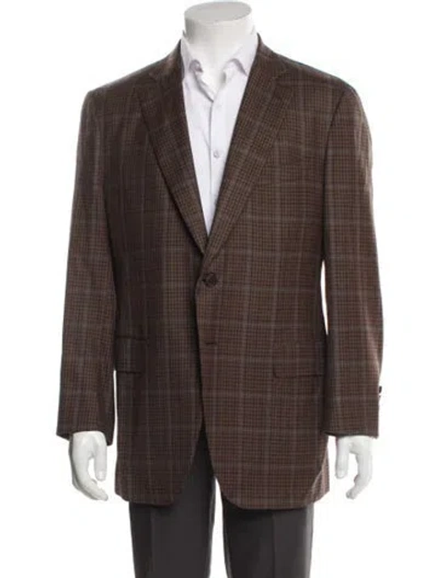 Pre-owned Isaia Wool Plaid Print Sport Coat In Brown